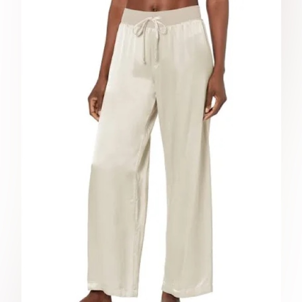 NWT Wide-leg Satin Drawstring Pants by pj harlow in Eggnog, Sz XL